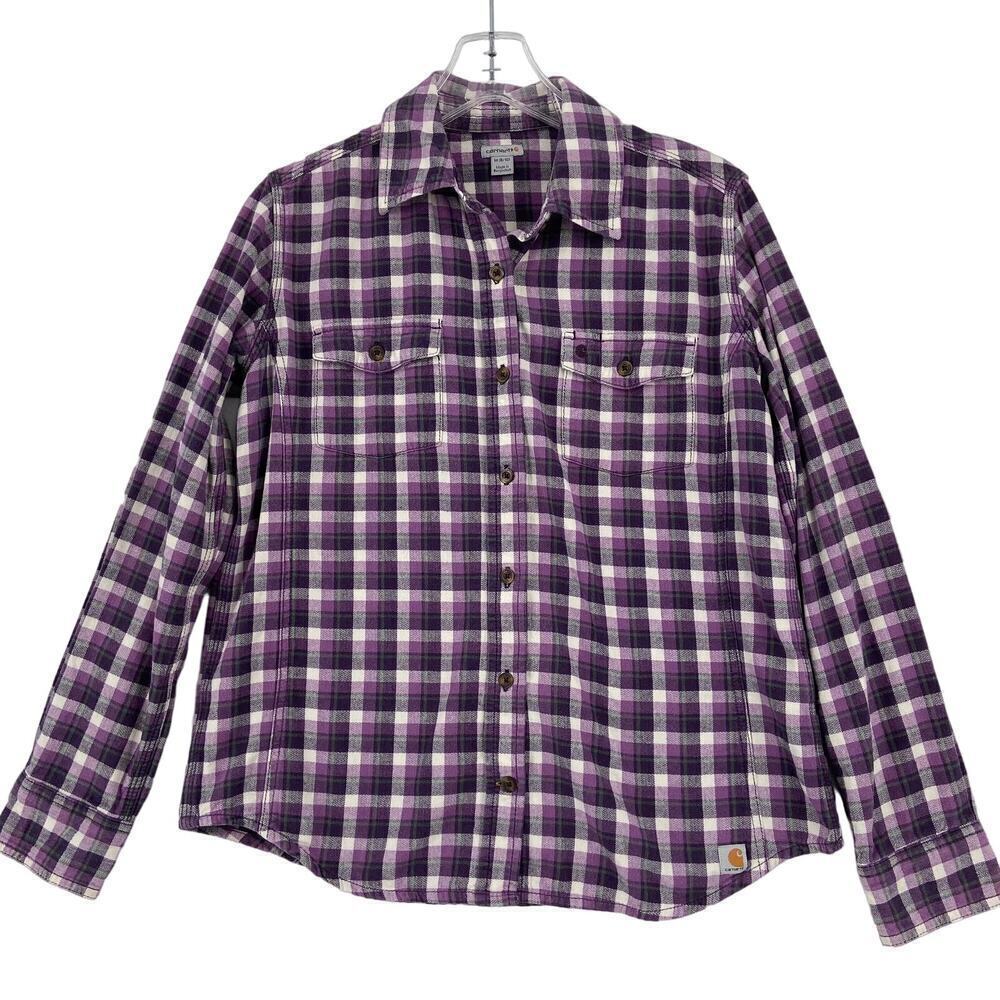 Carhartt Long Sleeve‎ Shirt Size M Purple Plaid Button Down Stretch Cotton Blend